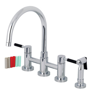 Kaiser Two-Handle 4-Hole Deck Mount Bridge Kitchen Faucet with Brass Side Sprayer