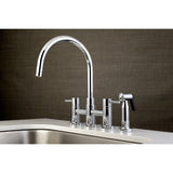 Concord Two-Handle 4-Hole Deck Mount Bridge Kitchen Faucet with Brass Side Sprayer