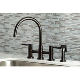 Kaiser Two-Handle 4-Hole Deck Mount Bridge Kitchen Faucet with Brass Side Sprayer