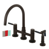 Kaiser Two-Handle 4-Hole Deck Mount Bridge Kitchen Faucet with Brass Side Sprayer