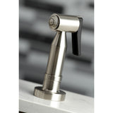 Kaiser Two-Handle 4-Hole Deck Mount Bridge Kitchen Faucet with Brass Side Sprayer