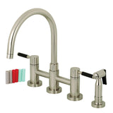 Kaiser Two-Handle 4-Hole Deck Mount Bridge Kitchen Faucet with Brass Side Sprayer