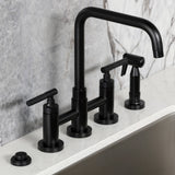 Kaiser Two-Handle 4-Hole Deck Mount Bridge Kitchen Faucet with Brass Side Sprayer