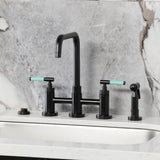 Kaiser Two-Handle 4-Hole Deck Mount Bridge Kitchen Faucet with Brass Side Sprayer