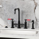 Kaiser Two-Handle 4-Hole Deck Mount Bridge Kitchen Faucet with Brass Side Sprayer