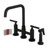 Kaiser Two-Handle 4-Hole Deck Mount Bridge Kitchen Faucet with Brass Side Sprayer