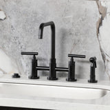 Manhattan Two-Handle 4-Hole Deck Mount Bridge Kitchen Faucet with Brass Side Sprayer