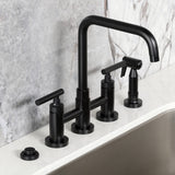 Manhattan Two-Handle 4-Hole Deck Mount Bridge Kitchen Faucet with Brass Side Sprayer