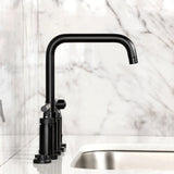 Manhattan Two-Handle 4-Hole Deck Mount Bridge Kitchen Faucet with Brass Side Sprayer