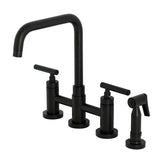 Manhattan Two-Handle 4-Hole Deck Mount Bridge Kitchen Faucet with Brass Side Sprayer