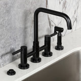 Kaiser Two-Handle 4-Hole Deck Mount Bridge Kitchen Faucet with Brass Side Sprayer