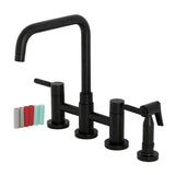 Kaiser Two-Handle 4-Hole Deck Mount Bridge Kitchen Faucet with Brass Side Sprayer