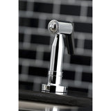 Kaiser Two-Handle 4-Hole Deck Mount Bridge Kitchen Faucet with Brass Side Sprayer