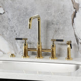 Kaiser Two-Handle 4-Hole Deck Mount Bridge Kitchen Faucet with Brass Side Sprayer