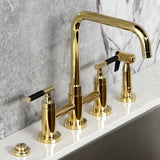 Kaiser Two-Handle 4-Hole Deck Mount Bridge Kitchen Faucet with Brass Side Sprayer