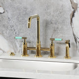 Kaiser Two-Handle 4-Hole Deck Mount Bridge Kitchen Faucet with Brass Side Sprayer