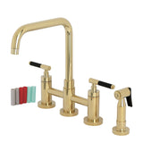 Kaiser Two-Handle 4-Hole Deck Mount Bridge Kitchen Faucet with Brass Side Sprayer