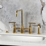 Manhattan Two-Handle 4-Hole Deck Mount Bridge Kitchen Faucet with Brass Side Sprayer