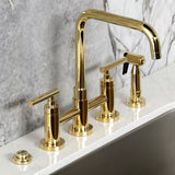 Manhattan Two-Handle 4-Hole Deck Mount Bridge Kitchen Faucet with Brass Side Sprayer