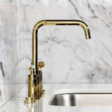 Manhattan Two-Handle 4-Hole Deck Mount Bridge Kitchen Faucet with Brass Side Sprayer