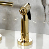 Manhattan Two-Handle 4-Hole Deck Mount Bridge Kitchen Faucet with Brass Side Sprayer