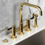 Kaiser Two-Handle 4-Hole Deck Mount Bridge Kitchen Faucet with Brass Side Sprayer