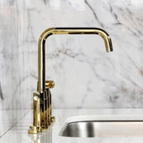 Kaiser Two-Handle 4-Hole Deck Mount Bridge Kitchen Faucet with Brass Side Sprayer