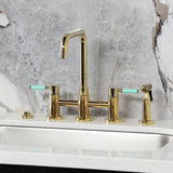 Kaiser Two-Handle 4-Hole Deck Mount Bridge Kitchen Faucet with Brass Side Sprayer