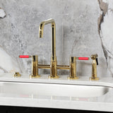 Kaiser Two-Handle 4-Hole Deck Mount Bridge Kitchen Faucet with Brass Side Sprayer