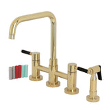 Kaiser Two-Handle 4-Hole Deck Mount Bridge Kitchen Faucet with Brass Side Sprayer