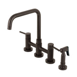 Concord Two-Handle 4-Hole Deck Mount Bridge Kitchen Faucet with Brass Side Sprayer