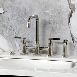 Kaiser Two-Handle 4-Hole Deck Mount Bridge Kitchen Faucet with Brass Side Sprayer