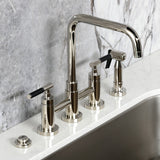 Kaiser Two-Handle 4-Hole Deck Mount Bridge Kitchen Faucet with Brass Side Sprayer