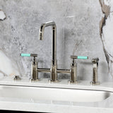 Kaiser Two-Handle 4-Hole Deck Mount Bridge Kitchen Faucet with Brass Side Sprayer