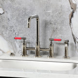 Kaiser Two-Handle 4-Hole Deck Mount Bridge Kitchen Faucet with Brass Side Sprayer