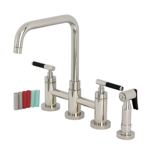 Kaiser Two-Handle 4-Hole Deck Mount Bridge Kitchen Faucet with Brass Side Sprayer