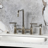 Manhattan Two-Handle 4-Hole Deck Mount Bridge Kitchen Faucet with Brass Side Sprayer