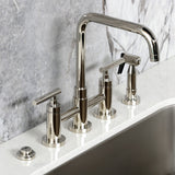 Manhattan Two-Handle 4-Hole Deck Mount Bridge Kitchen Faucet with Brass Side Sprayer