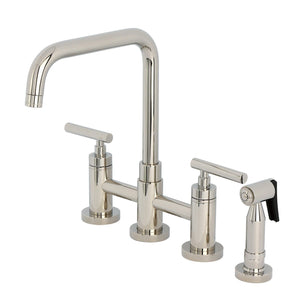 Manhattan Two-Handle 4-Hole Deck Mount Bridge Kitchen Faucet with Brass Side Sprayer