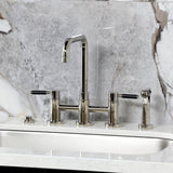 Kaiser Two-Handle 4-Hole Deck Mount Bridge Kitchen Faucet with Brass Side Sprayer