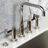 Kaiser Two-Handle 4-Hole Deck Mount Bridge Kitchen Faucet with Brass Side Sprayer