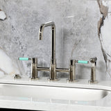 Kaiser Two-Handle 4-Hole Deck Mount Bridge Kitchen Faucet with Brass Side Sprayer