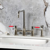 Kaiser Two-Handle 4-Hole Deck Mount Bridge Kitchen Faucet with Brass Side Sprayer