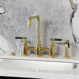 Kaiser Two-Handle 4-Hole Deck Mount Bridge Kitchen Faucet with Brass Side Sprayer