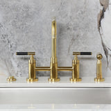 Kaiser Two-Handle 4-Hole Deck Mount Bridge Kitchen Faucet with Brass Side Sprayer