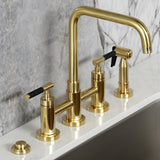 Kaiser Two-Handle 4-Hole Deck Mount Bridge Kitchen Faucet with Brass Side Sprayer