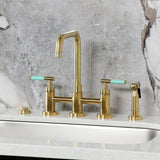 Kaiser Two-Handle 4-Hole Deck Mount Bridge Kitchen Faucet with Brass Side Sprayer