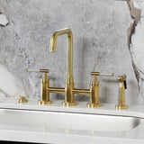 Kaiser Two-Handle 4-Hole Deck Mount Bridge Kitchen Faucet with Brass Side Sprayer