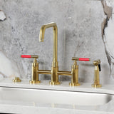 Kaiser Two-Handle 4-Hole Deck Mount Bridge Kitchen Faucet with Brass Side Sprayer