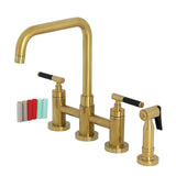 Kaiser Two-Handle 4-Hole Deck Mount Bridge Kitchen Faucet with Brass Side Sprayer